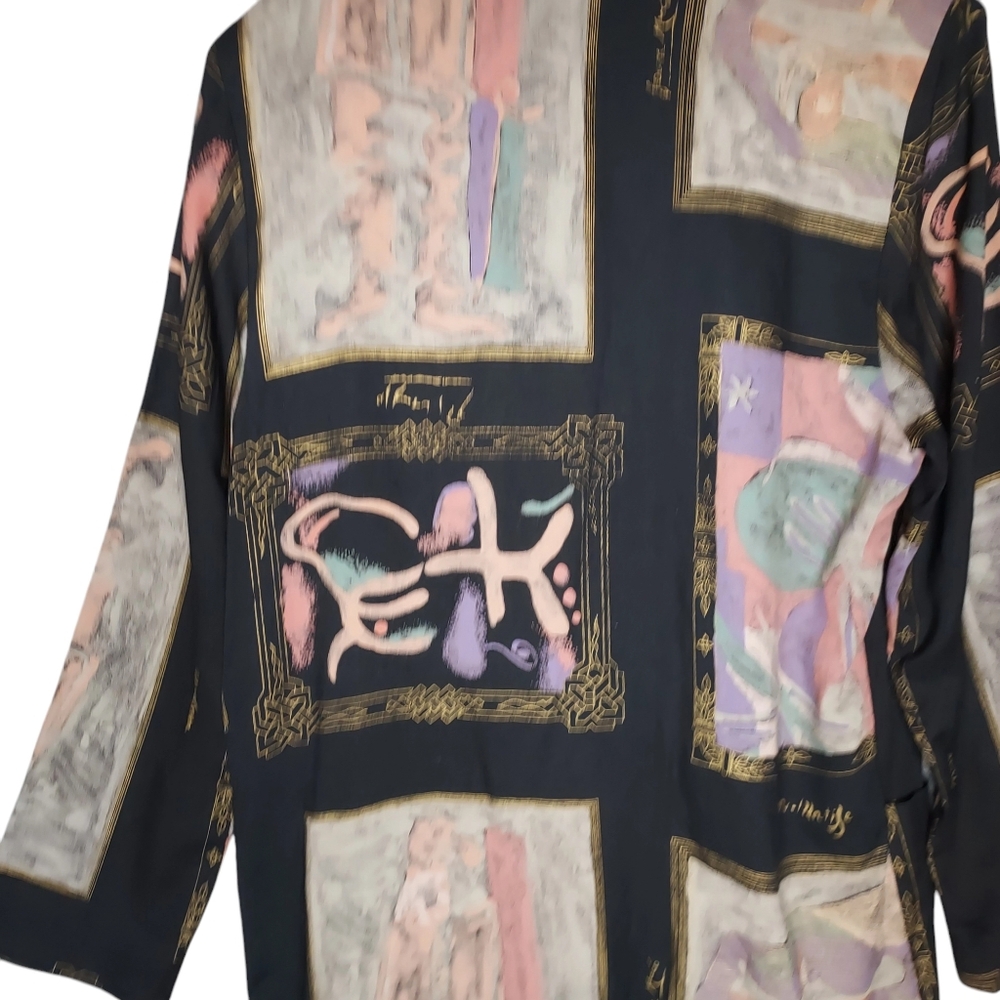 VTG USA Women L Boxy Lagenlook Art to Wear Light 80's Kimono Blazer - Picture 5 of 8